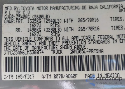 2020 Toyota Tacoma Trd Off-Road z USA, uszkodzony, nr VIN 3TMCZ5AN6LM330074